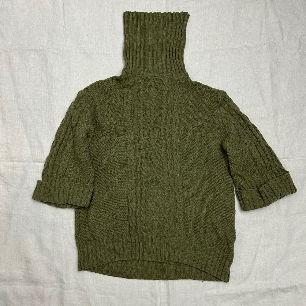 Green Wool Cable Knit Turtleneck Sweater